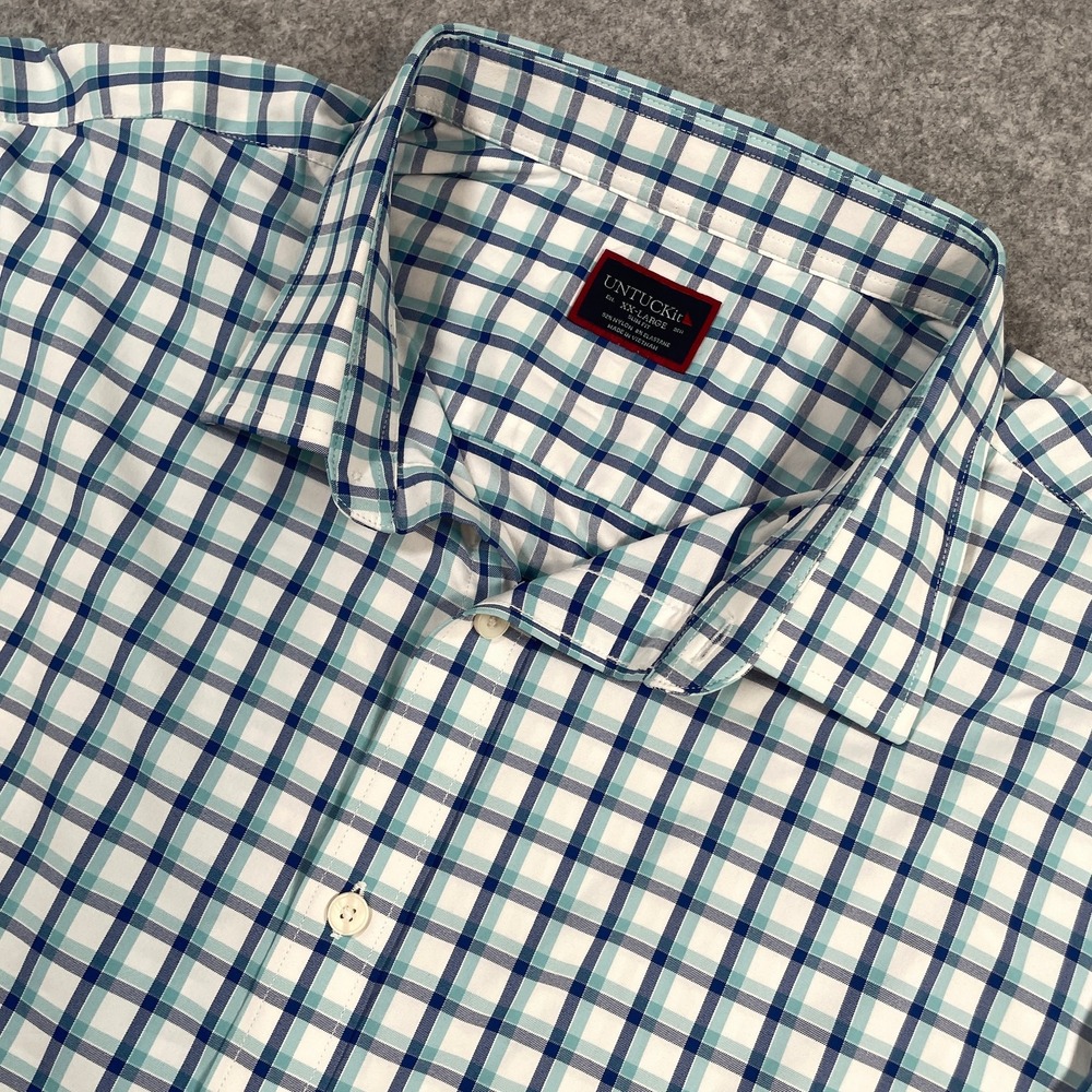 UNTUCKit Mens Button Down Shirt XXL Blue Foris Slim Fit Performance Plaid